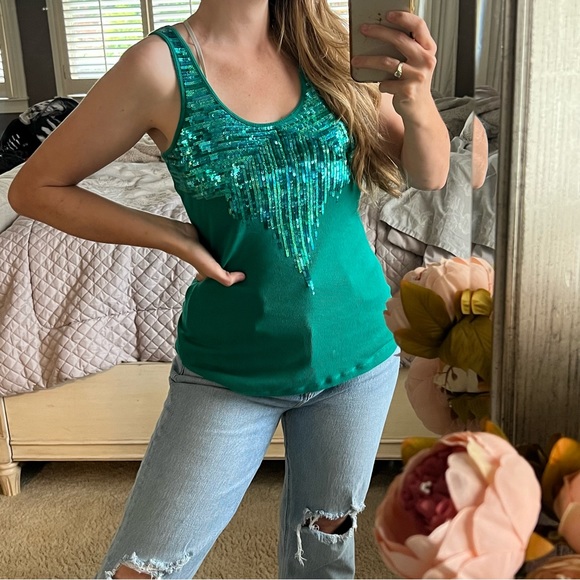 Express | Emerald Sequin Tank Top Small Mermaid - Picture 1 of 12